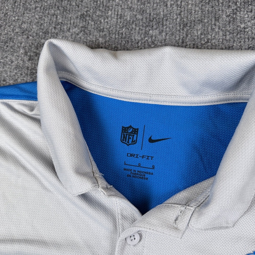 Nike Detroit Lions Polo Shirt Mens L Blue Gray Striped Dri Fit NFL Football - Picture 4 of 11